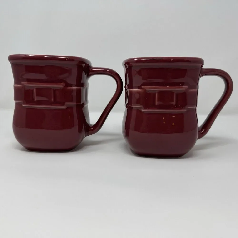 Longaberger Pottery Woven Traditions, 2 Large Square Coffee Mugs Paprika EUC